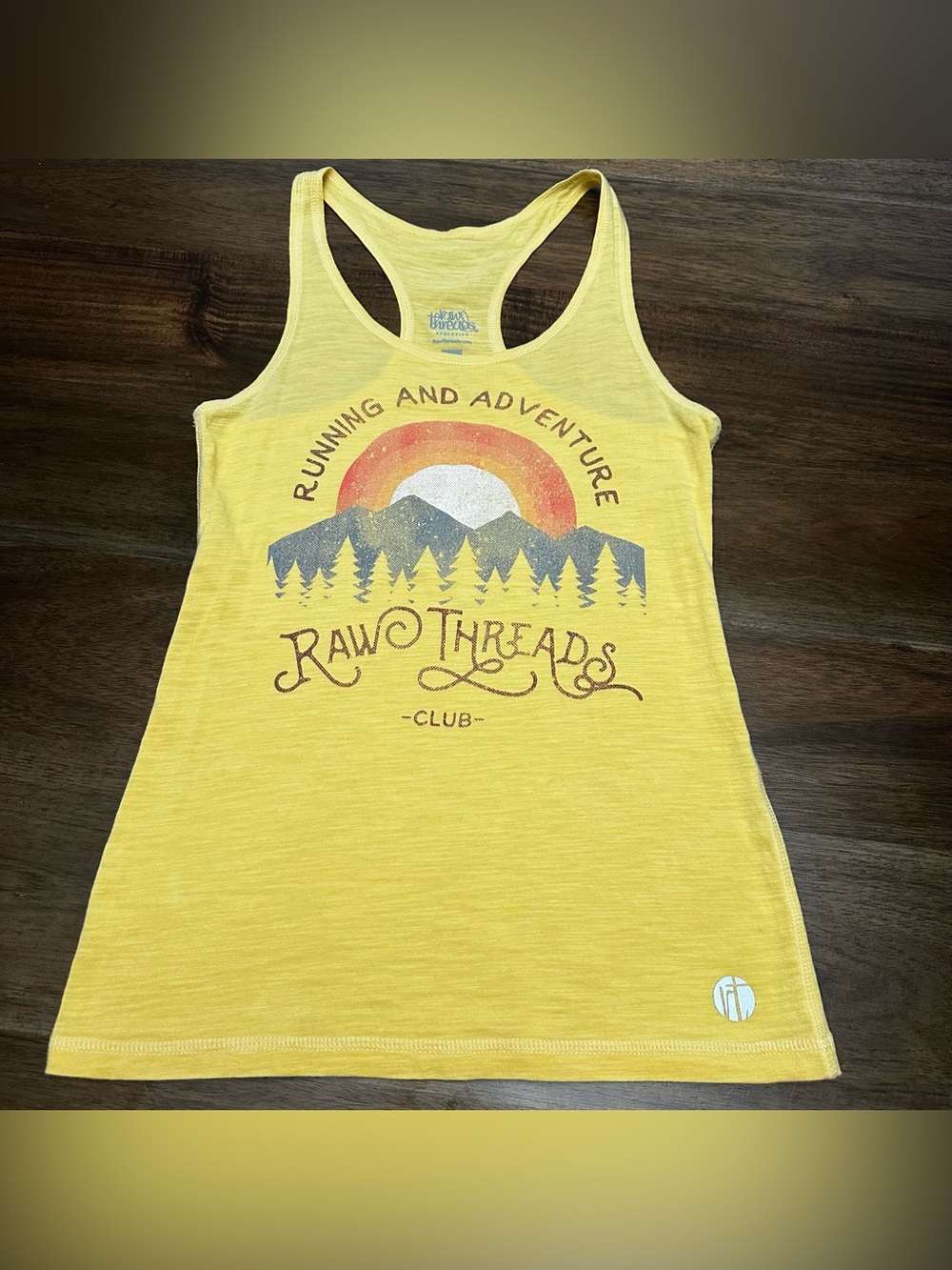 Raw Threads Yellow Graphic Racerback Tank - Running and Adventure XS